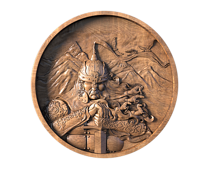 Khakas Hero in a Round Frame, 3d models (stl)