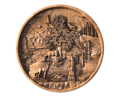 Rest by the River in a Round Frame, 3d models (stl)