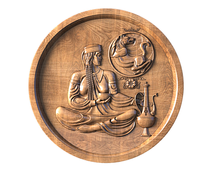 Khakas Tea Ceremony in a Round Frame, 3d models (stl)