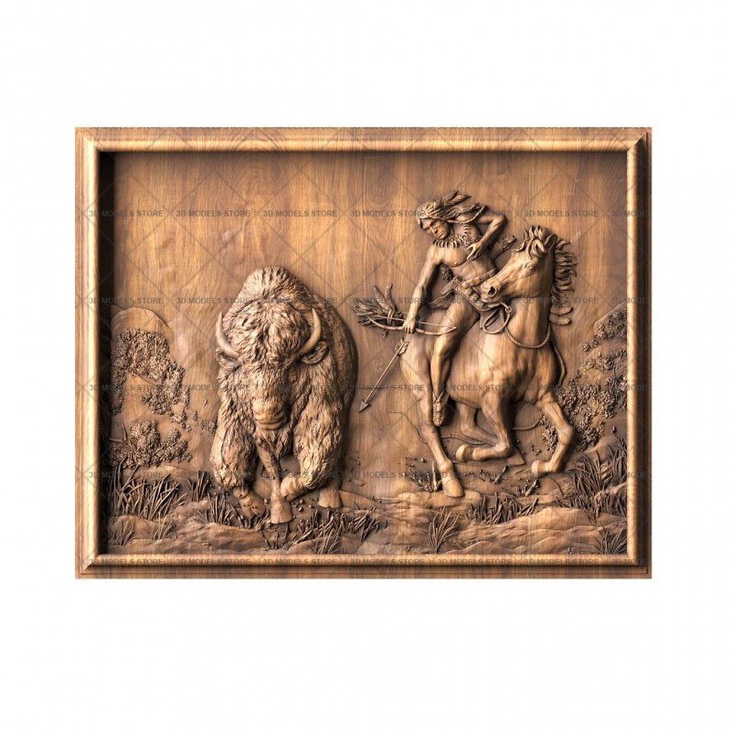 Bas-reliefs Bison hunting, 3d models (stl)
