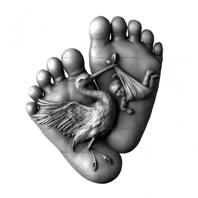 Panel Stork with a baby, 3d models (stl)