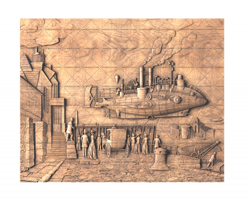 Panel with an airship, 3d models (stl)