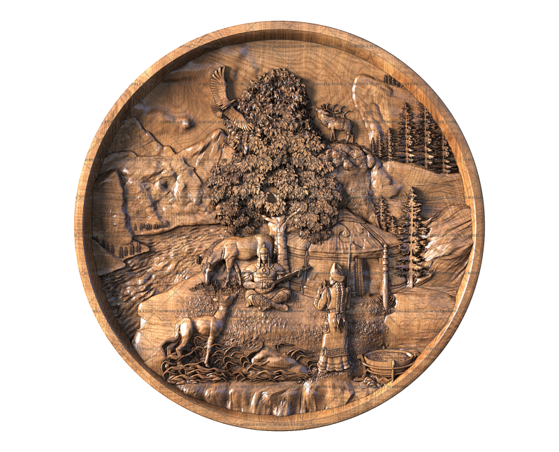 Rest by the River in a Round Frame, 3d models (stl)