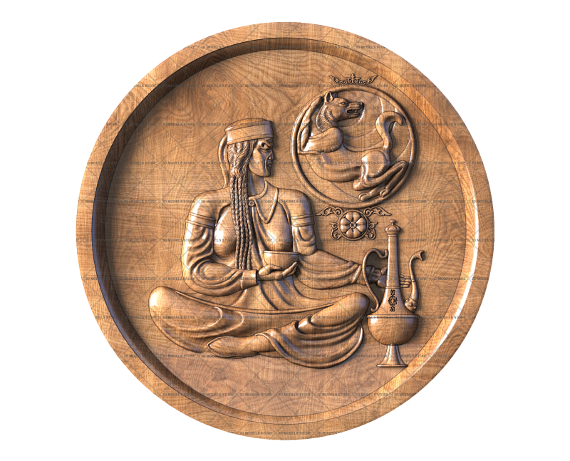 Khakas Tea Ceremony in a Round Frame, 3d models (stl)