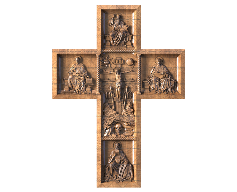 Crucifix with the Four Evangelists, 3d models (stl)