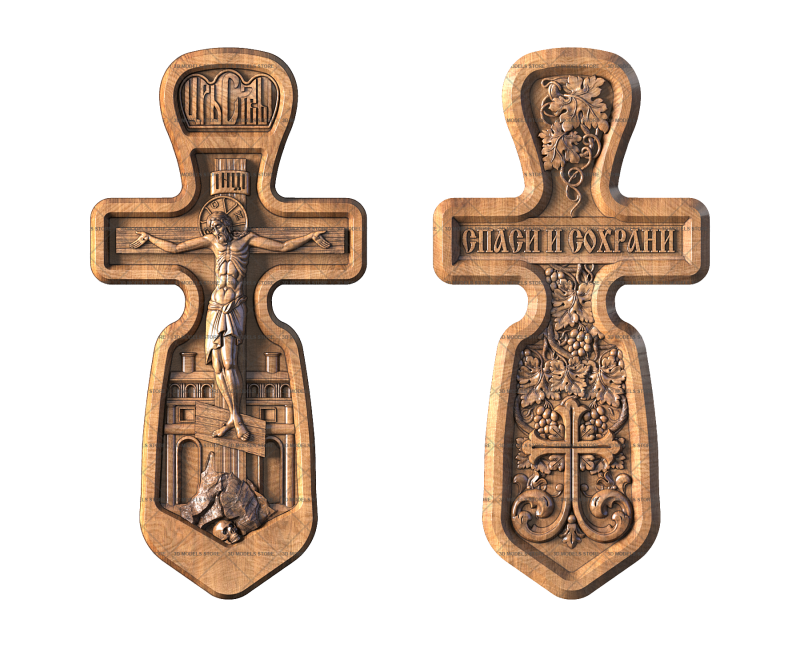 Crucifix with a grapevine (double-sided), 3d models (stl)