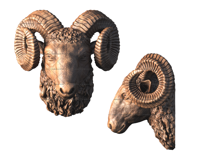 Ram head sculpture, 3d models (stl)