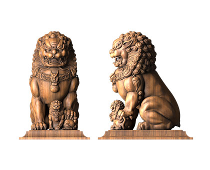Lion and lion cub sculpture, 3d models (stl)
