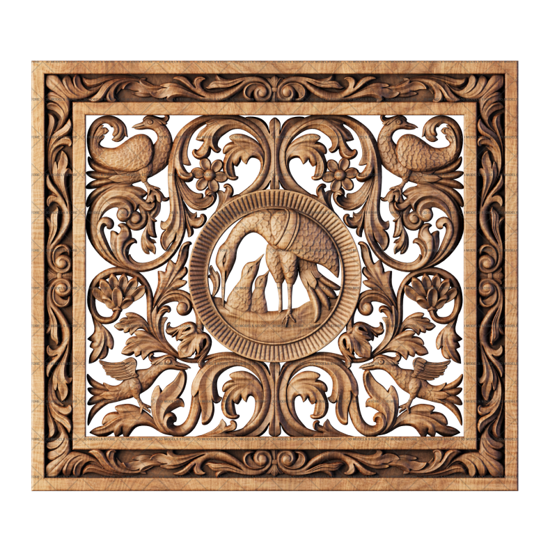 Church panel with birds and chicks, 3d models (stl)