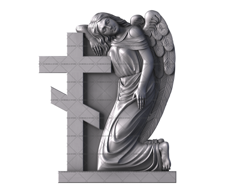 Monument with an angel and a cross, 3d models (stl)
