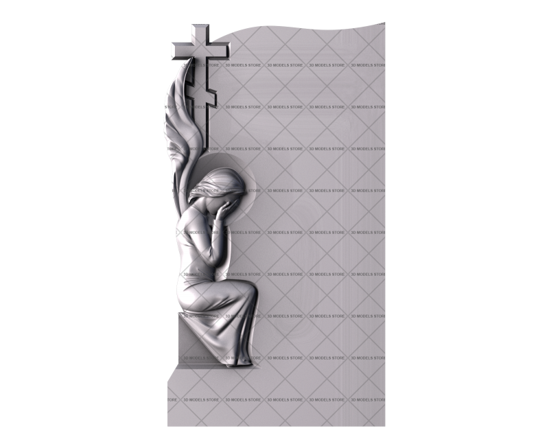 Monument with a cross and an angel, 3d models (stl)