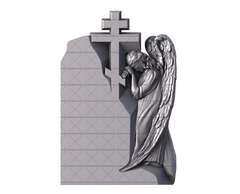 Monument with a cross and an angel, 3d models (stl)