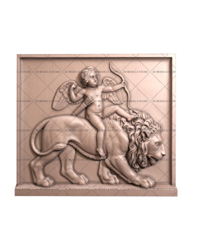 Cupid riding a lion, 3d models (stl)