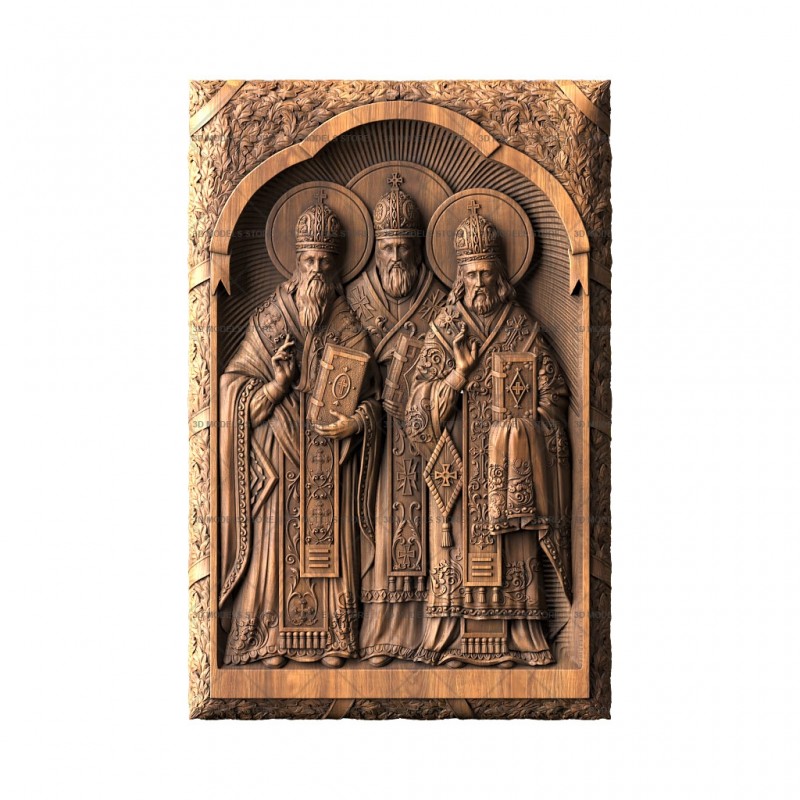 Icon Saints John Chrysostom, Gregory the Theologian, Basil the Great, 3d models (stl)