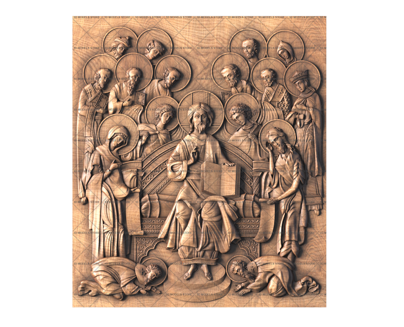 Icon The Savior on the throne with the upcoming Archangels Michael and Gabriel, Apostles Peter and Paul, Nikonor, Saints Timothy, Catherine and Xenia, 3d models (stl)