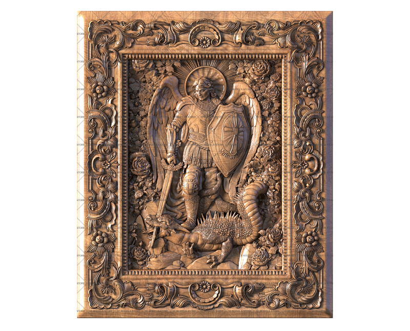 Archangel Michael in an ornate frame, 3d models (stl)
