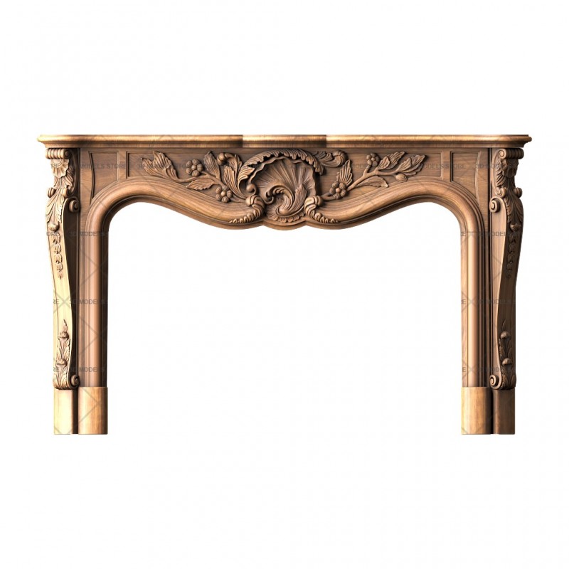 Fireplace with carved elements, 3d models (stl)