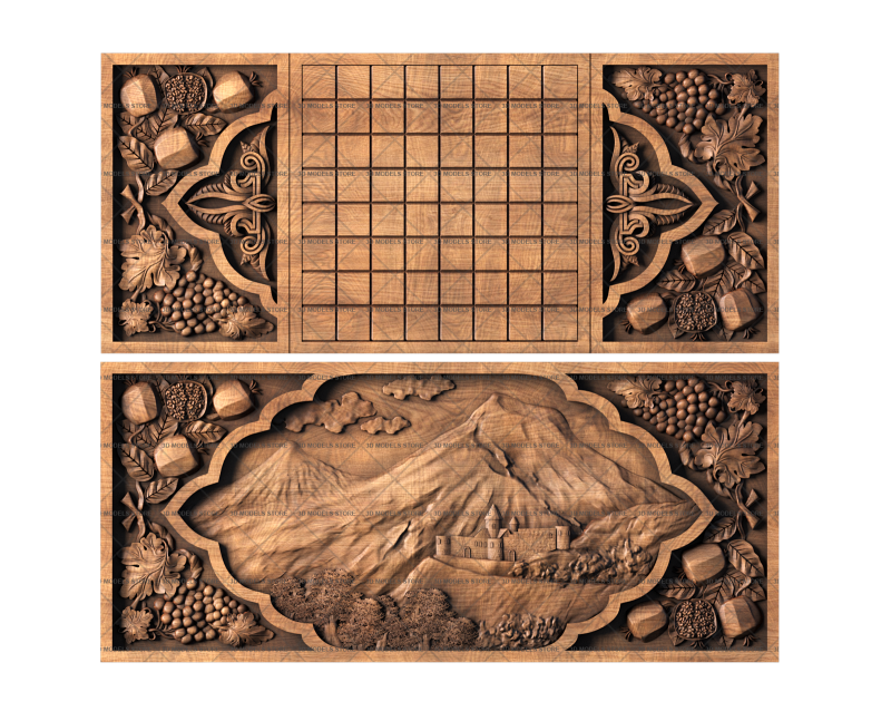 Backgammon with the image of mountains, 3d models (stl)