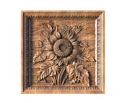 Sunflowers in a square frame, 3d models (stl)