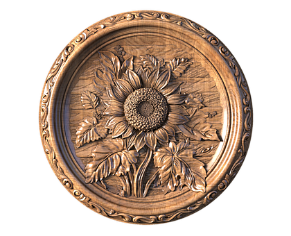 Sunflowers in a round frame, 3d models (stl)