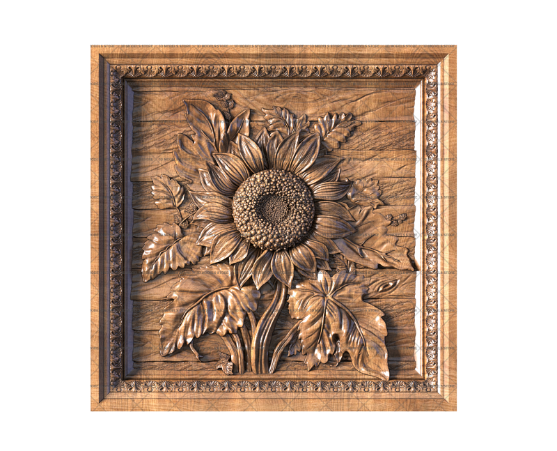 Sunflowers in a square frame, 3d models (stl)