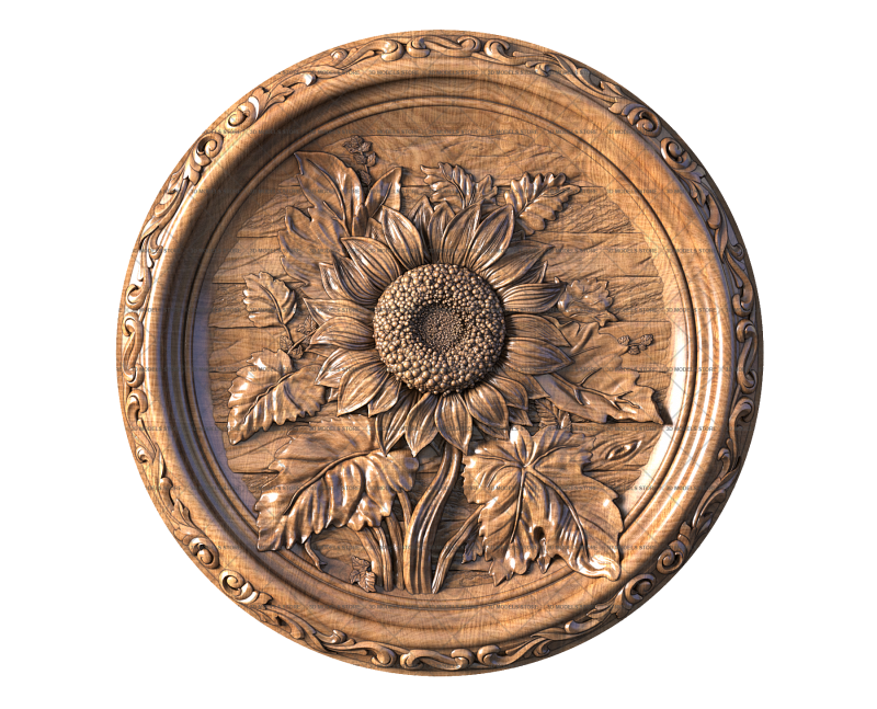 Sunflowers in a round frame, 3d models (stl)