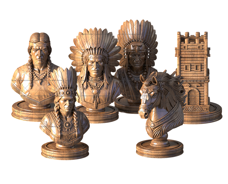 Chess The Wild West with Native Americans, 3d models (stl)