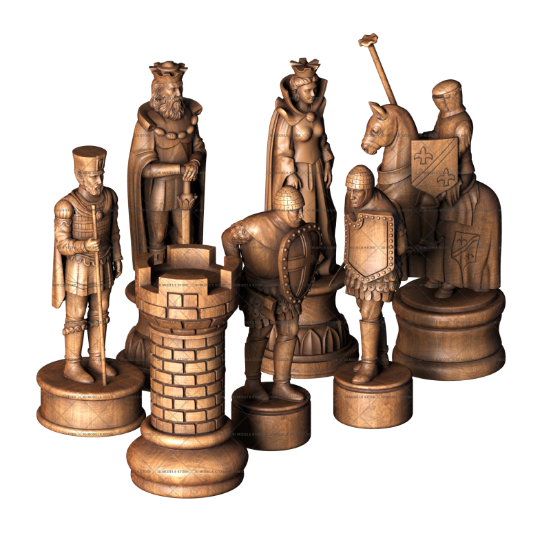 Medieval chess set, 3d models (stl)