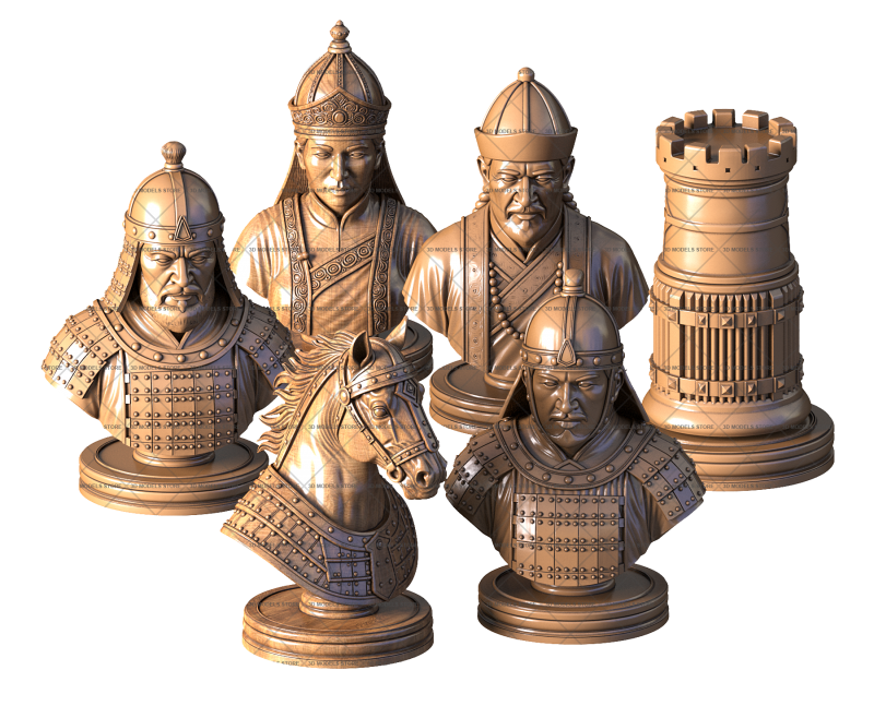 Chess set Mongols, 3d models (stl)