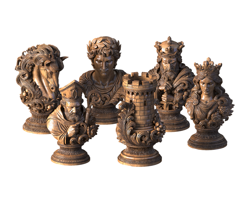 Decorated chess set, 3d models (stl)
