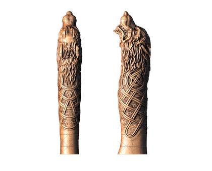 Handle patterned with a wolf, 3d models (stl)