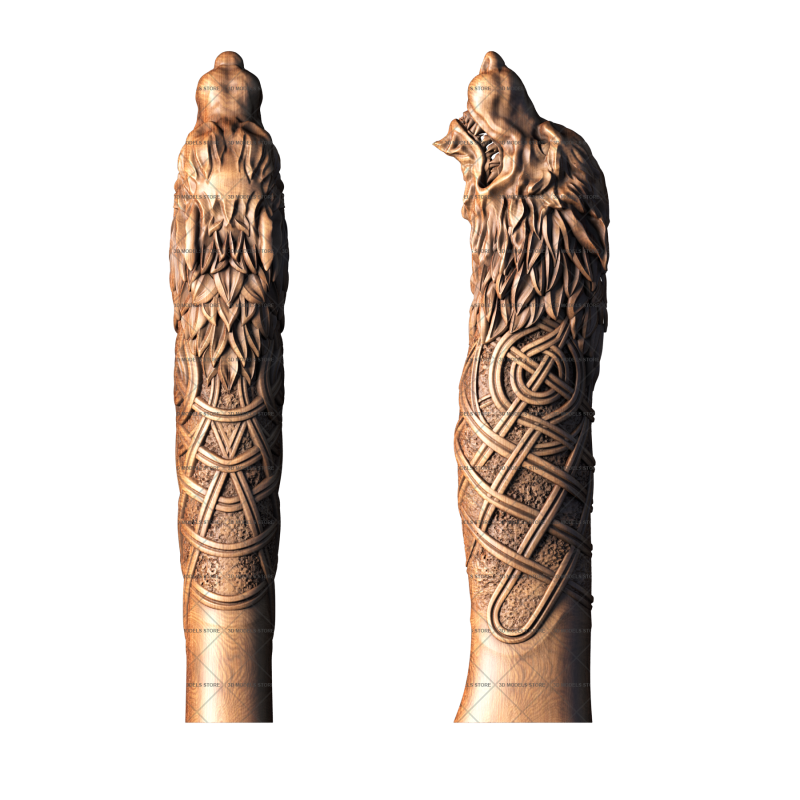 Handle patterned with a wolf, 3d models (stl)