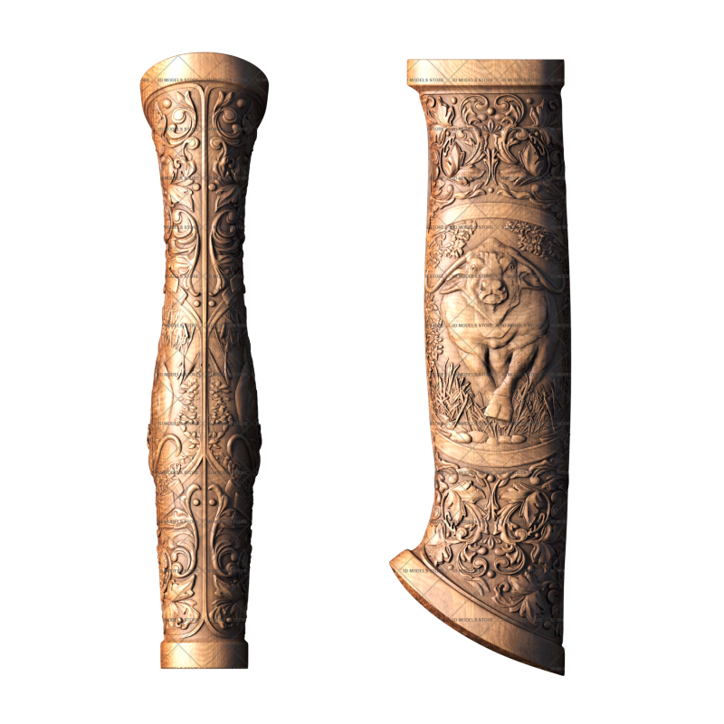 Patterned handle with a bull, 3d models (stl)