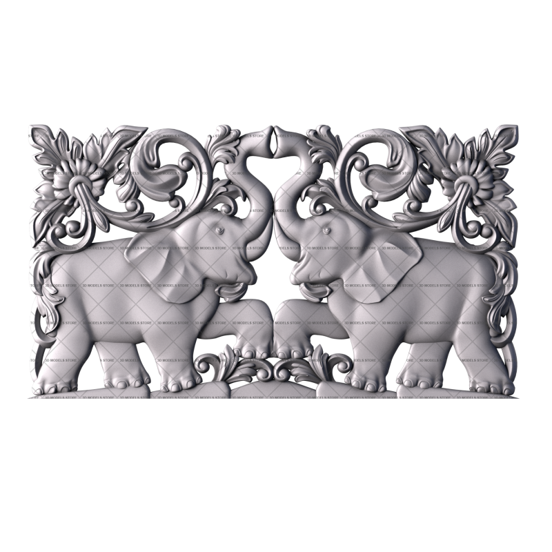3D panel with elephants, 3d models (stl)