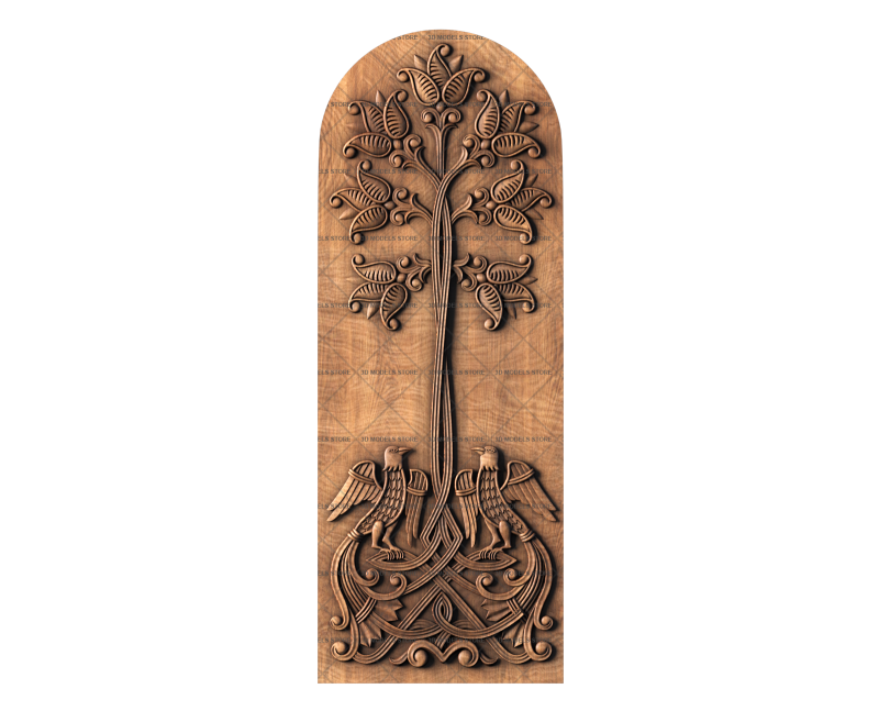 3D panel with birds and tree, 3d models (stl)