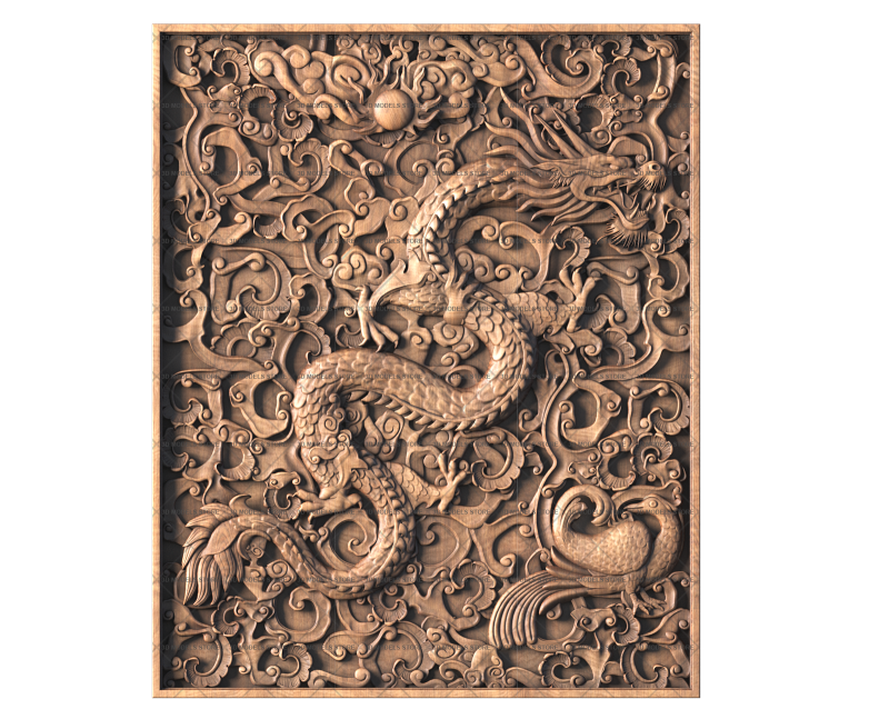 3D panel with dragon, 3d models (stl)