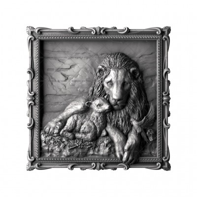 Panel lion with a lamb, 3d models (stl)