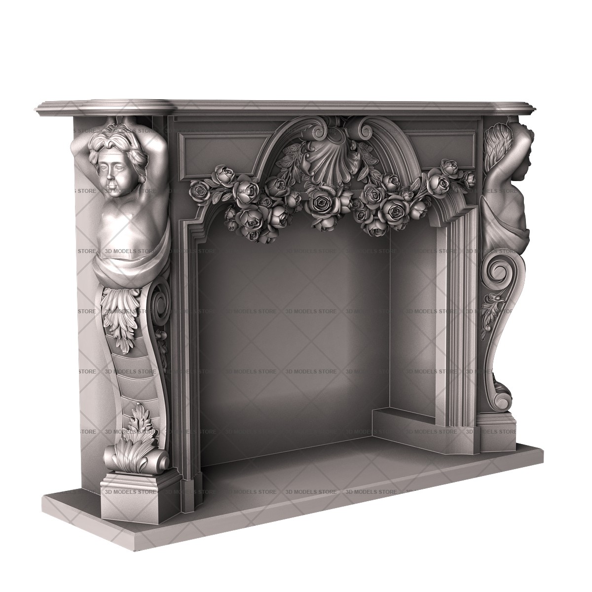 Fireplace with angels, 3d models (stl)