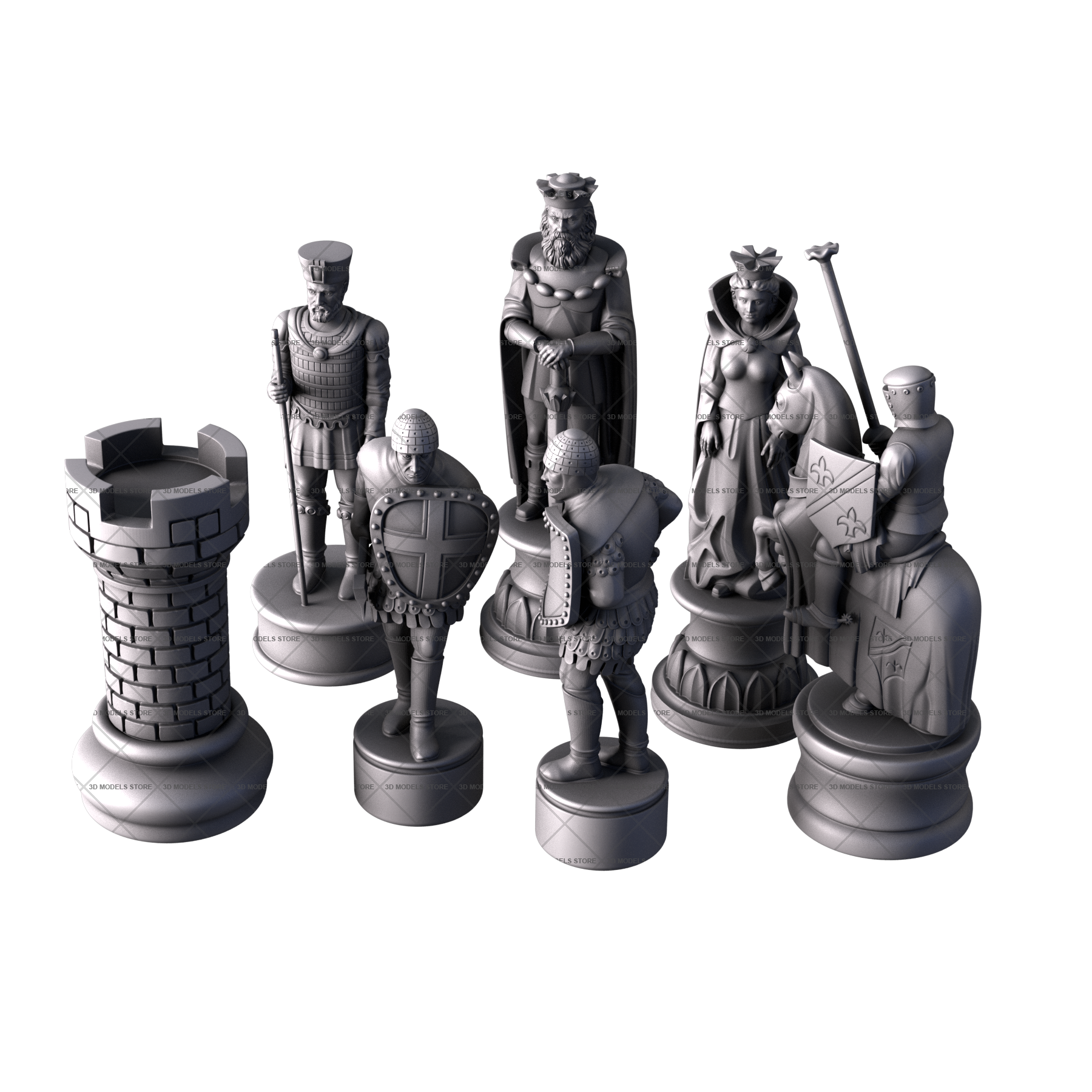 Medieval chess set, 3d models (stl)